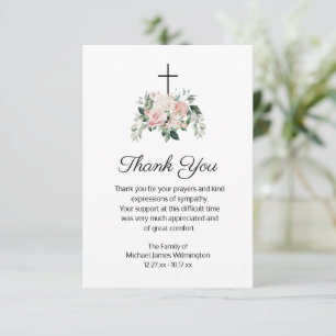 Religiösa Christian Rosa Blommigt Funeral Tack Kort