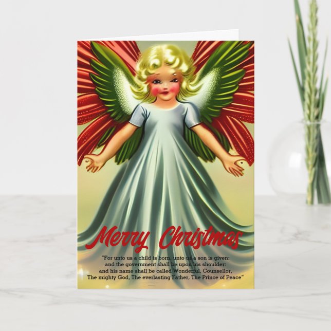 Religiösa Christian Vintage Angel God jul Kort (Framsida)
