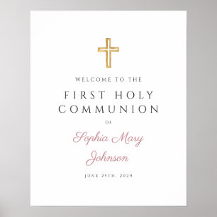 Religiösa Dusty Rosa Girl First Communion Välkomme Poster