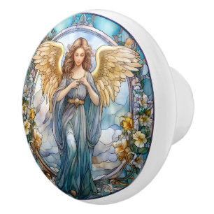 Religiösa elegant faux nedfläckad Glas Angel Knopp