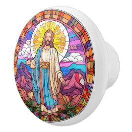 Religiösa elegant faux nedfläckad glass Jesus Knopp