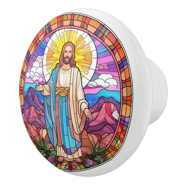 Religiösa elegant faux nedfläckad glass Jesus Knopp (Höger)