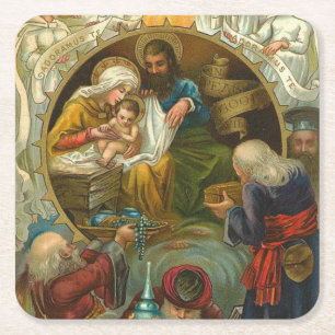 Religiösa Epiphany Jesus Mary Joseph Jul Underlägg Papper Kvadrat