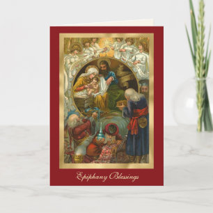 Religiösa Epiphany Three Kung Prayer Jesus Helgkort