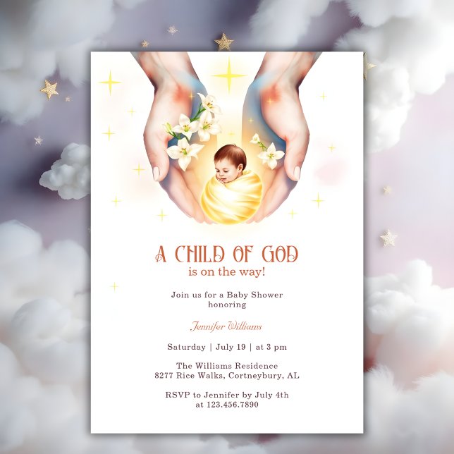 Religiösa Ett barn till Gud Christian Baby Shower Inbjudningar (Religious A Child of God Christian Baby Shower Invitation)