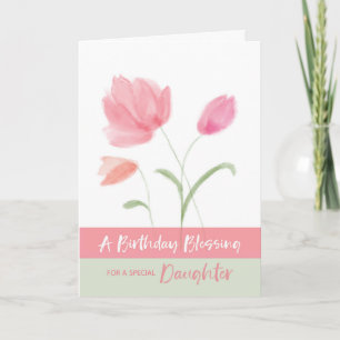 Religiösa Födelsedagsdotter Blating Rosa Flowers Kort
