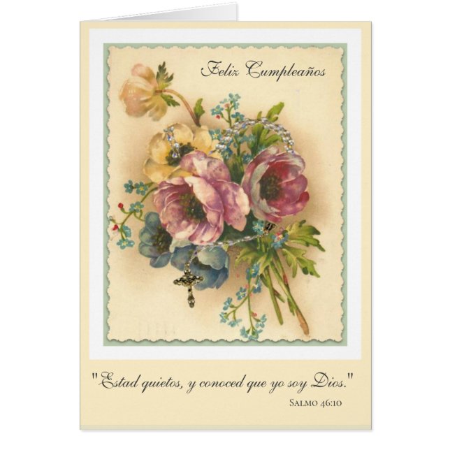 Religiösa  för den spanska Blommigten Rosary Birth Hälsningskort (Framsidan)