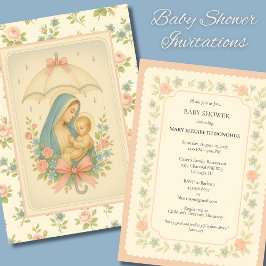Religiösa för elegant babyvy med blå Blommigt Inbjudningar