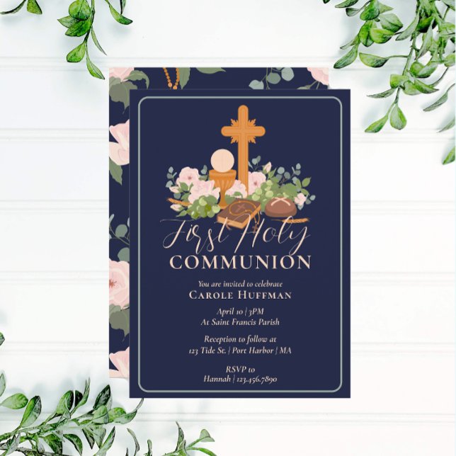 Religiösa för gemenskap med modern Blommigt första Inbjudningar (Skapare uppladdad)