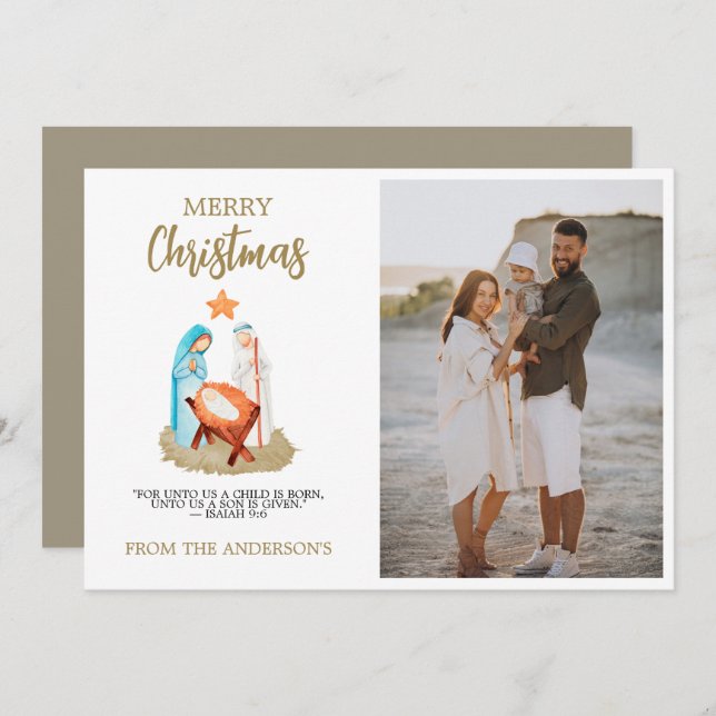 Religiösa för julhälsningskortfamiljen julkort (Fram/baksida)