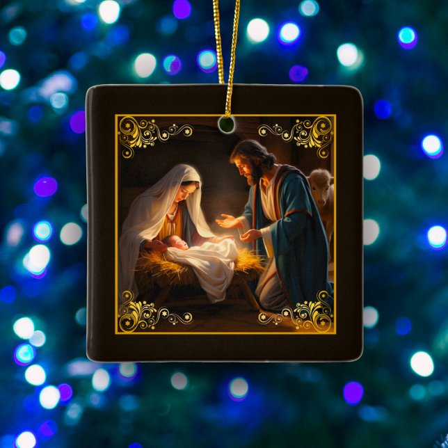 Religiösa för jultomhet i Heligan Familj Julgransprydnad Keramik (Skapare uppladdad)
