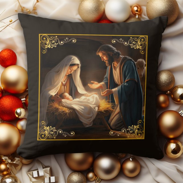 Religiösa för jultomhet i Heligan Familj Kudde (Skapare uppladdad)