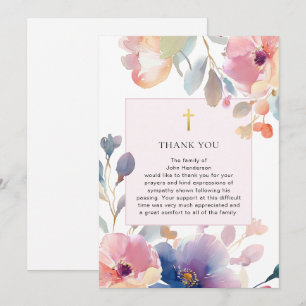 Religiösa för vattenfärgen Blommigt Funeral Tack y Inbjudningar