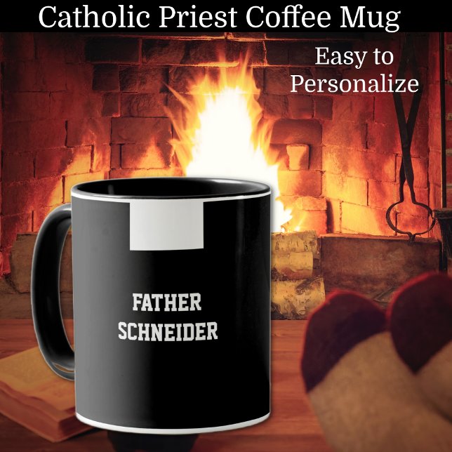 Religiösa från den katolska prästen Black Clergy C Mugg (Catholic Priest Clergy Coffee Mug with Roman Collar - Easy to personalize)