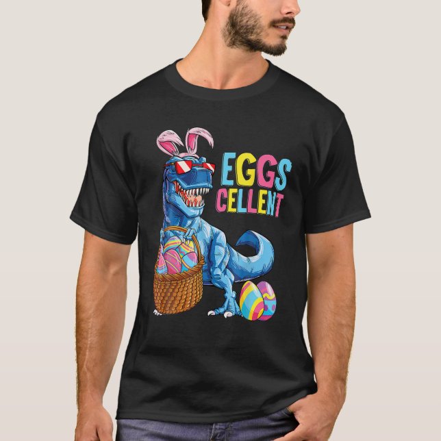 Religiösa FUNNY S of Dino in Bunny Cap Eggs Basket T Shirt (Framsida)