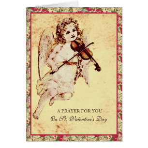 Religiösa Girl Angel Pl Violin Rosa ros Hälsningskort