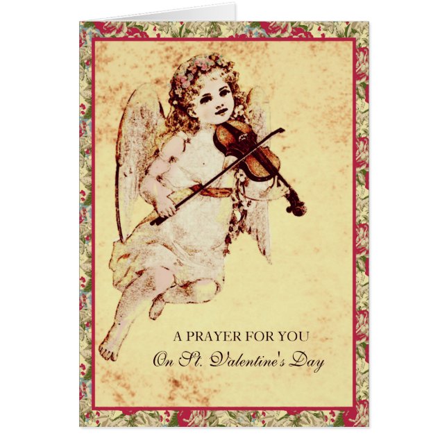 Religiösa Girl Angel Pl Violin Rosa ros Hälsningskort (Framsidan)