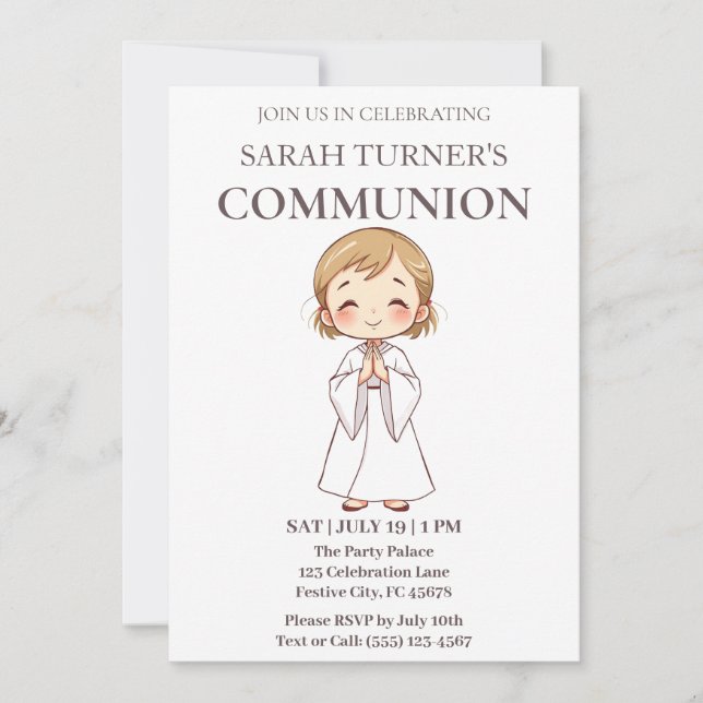 Religiösa Girls First Communion Christian Inbjudningar (Framsida)