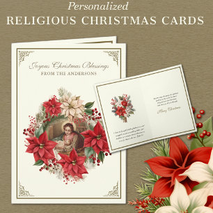 Religiösa God jul Ntivity Poinsettias Helgkort
