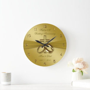 Religiösa Golden 50:e Bröllop-årsdagen Clock Stor Klocka