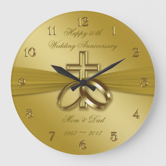Religiösa Golden 50:e Bröllop-årsdagen Clock Stor Klocka (Framsida)