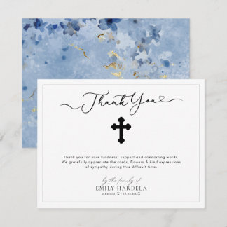 Religiösa Golden Blue Blommigt Funeral  Card Tack Kort