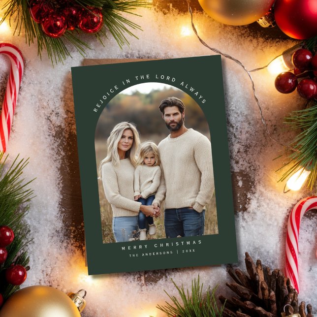 Religiösa Grönt Arch Photo Rejoice jul Julkort (Skapare uppladdad)