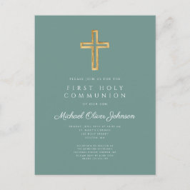 Religiösa Grönt Boy First Communion-inbjudan Vykort