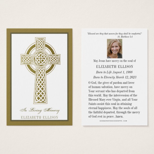 Religiösa Guld Celtic Kor-begravningskort Visitkort (Framsida & baksida)
