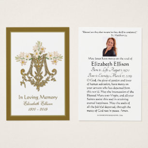 Religiösa Guld Marian Kor Funeral Lilies Visitkort