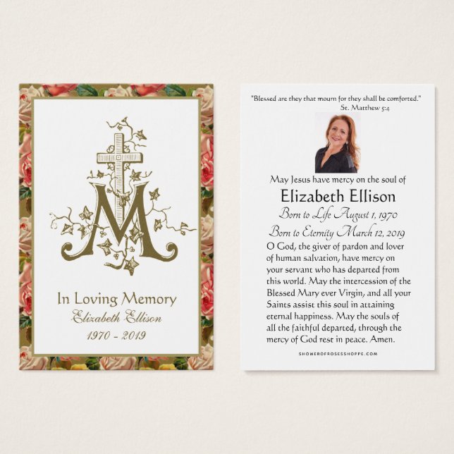 Religiösa Guld Marian Kor Funeral Ro Visitkort (Framsida & baksida)