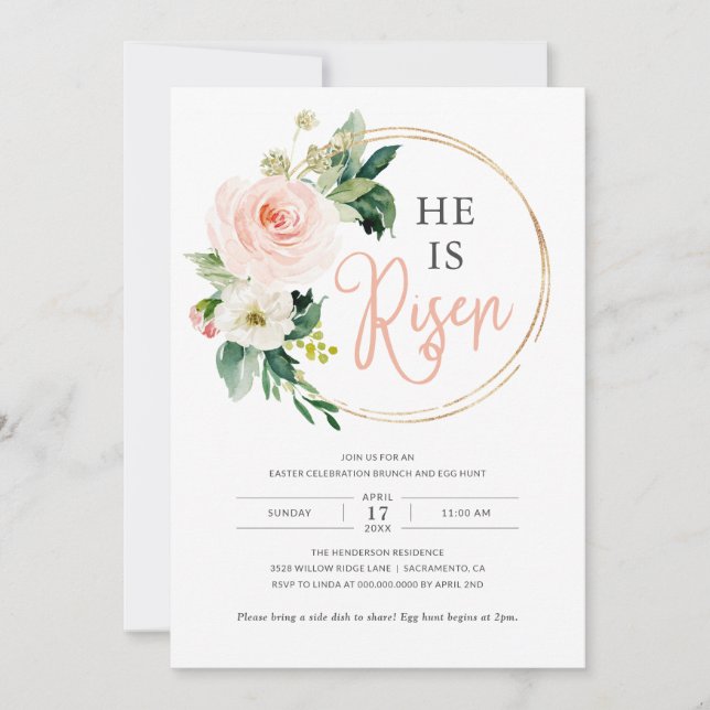 Religiösa Han är Risen Påsk Brunch Egg Hunt Inbjudningar (Framsida)