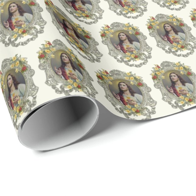 Religiösa Helig Heart Jesus Elegant Wrappape Presentpapper (Rullad Hörn)