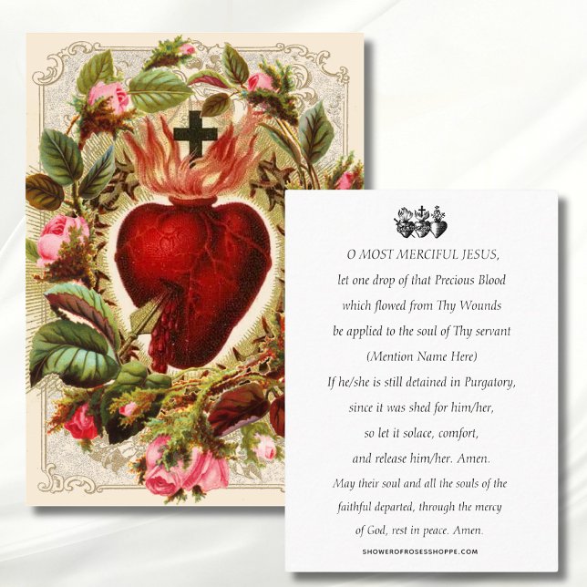 Religiösa Helig Heart Prayer for Departed Soul Placeringskort (Skapare uppladdad)