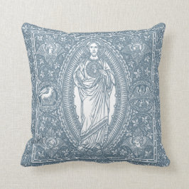 Religiösa Helig Hjärtat i Jesus Blue and White Art Kudde