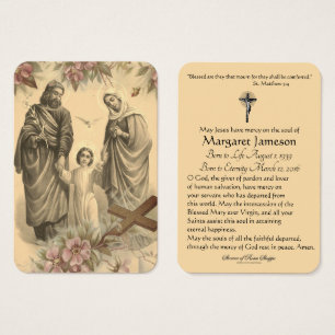 Religiösa Heliga Family Jesus Mary Funeral Prayer Visitkort