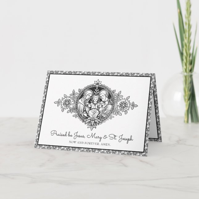 Religiösa Heliga Family Jesus Mary Joseph Line Art Kort (Framsida)
