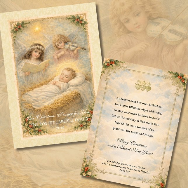Religiösa Jesusbarnet Änglar Skrift  Julkort (Skapare uppladdad)