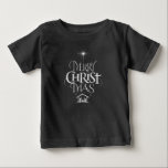 Religiösa Jul Chalkboard Baby Jesus Kristus T Shirt<br><div class="desc">Vi säger "God jul,  men ofta glömmer vi ursprung i ord. Den här originalhanden skrev användorna på sin unika utformning för att enkelt och elegant berätta om historien. Visa din CHRISTmas-anda på ditt eget lilla mirakel.</div>