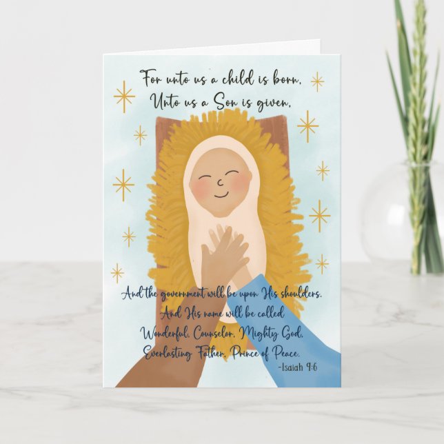 Religiösa Jul Christian Baby Jesus Isaiah 9 Tack Kort (Framsida)