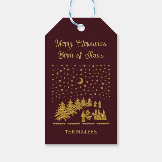 Religiösa Jul, Jesus födelse Presentetikett (Framsidan)