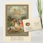 Religiösa jul Jesus St. Joseph Virgin Mary Helgkort<br><div class="desc">Den traditionella katolska religiösans vintage i personlig är skriven av Jungfru Mary,  St. Joseph och Änglar som ser på Kristus barn när han ljuger i mangaren. All text och typsnitt kan ändras.</div>
