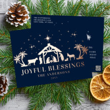 Religiösa Jul Joyous Blessings Manger Heliga