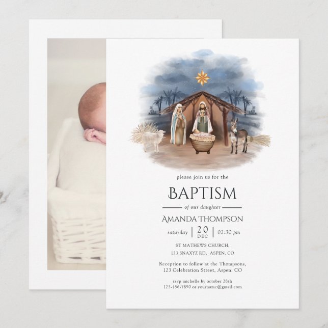 Religiösa Jul Nativitet Birth Jesus Photo Inbjudningar (Fram/baksida)