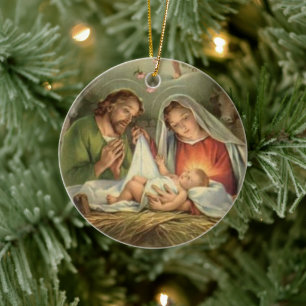 Religiösa Jul Vintage Nativitet Jesus Mary Julgransprydnad Keramik