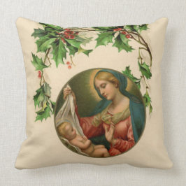 Religiösa Jul Virgin Mary Baby Jesus Blommigt Kudde