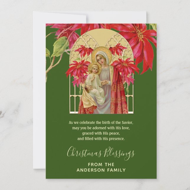 Religiösa Jul Virgin Mary Jesus Poinsettia Julkort (Framsida)