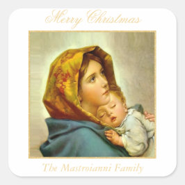 Religiösa Jul Virgin Mary och Jesus Gift Märkre Fyrkantigt Klistermärke