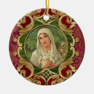Religiösa Jul Virgin Mary Vintage Elegant Julgransprydnad Keramik