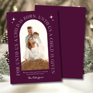 Religiösa Julfamilj Fotominimalistisk Lila Julkort